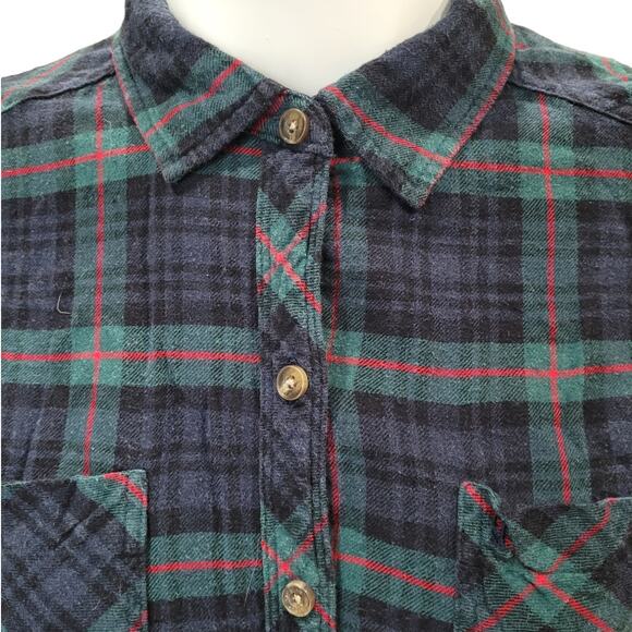 Abercrombie & Fitch Womens Green Blue Plaid Flannel Shirt M Cotton Viscose Blend - Picture 6 of 9